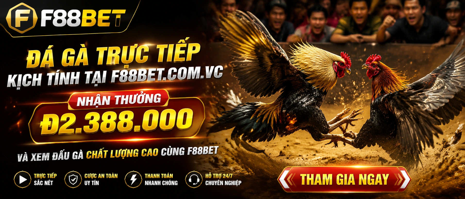 Giao diện Đá Gà F88BET với khu live và danh mục rõ ràng